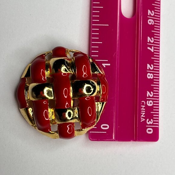 Vintage Gold & Red Enamel Clip-On Earrings - Picture 4 of 4